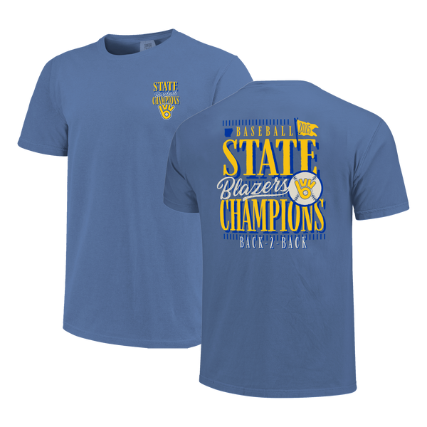 Valley View Blazers 2025 Baseball State Champs Pinstripe Stack Short Sleeve Comfort Color T-Shirt